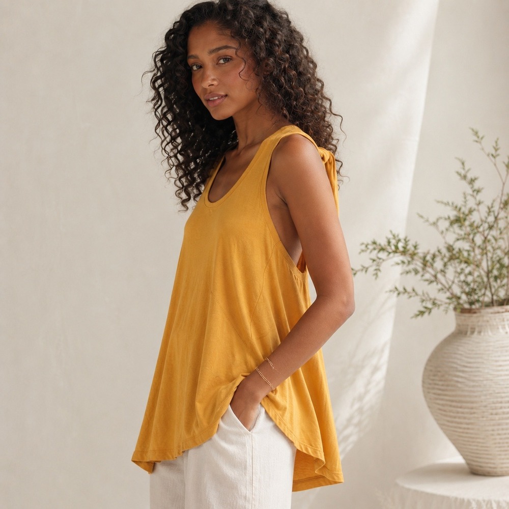 Anthropologie Tank Top Pima Cotton Twisted Racerback Womens M Yellow Sleeveless